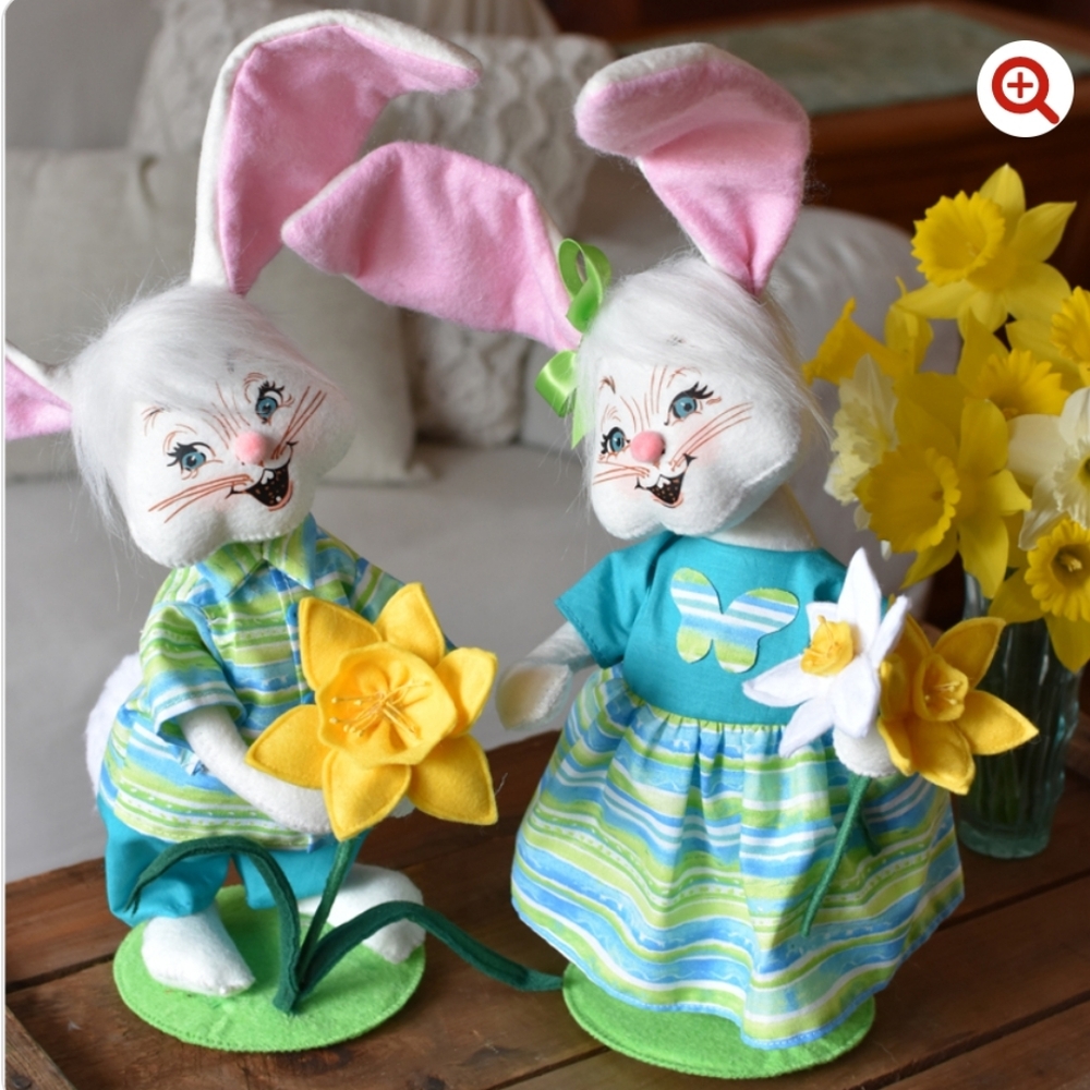 NWT Set of 2 Annalee Dolls 12" Collectible Easter Daffodil Bunny Boy Girl 2023